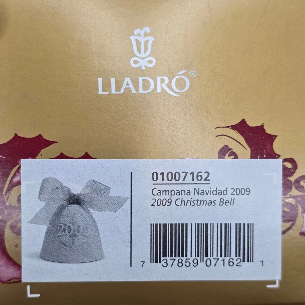 Lladro 2009 Porcelain Christmas Bell Ornament #01007162 Angels With Original Box